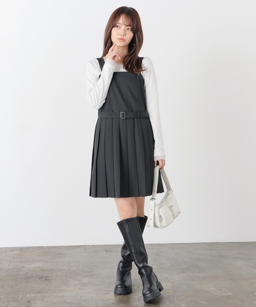 Honeys(ハニーズ)の「プリーツミニジャンスカ(ジャンパースカート・レディース・ヘザーチャコール/ブラック・L/LL/M/S/SS)」の3枚目の写真