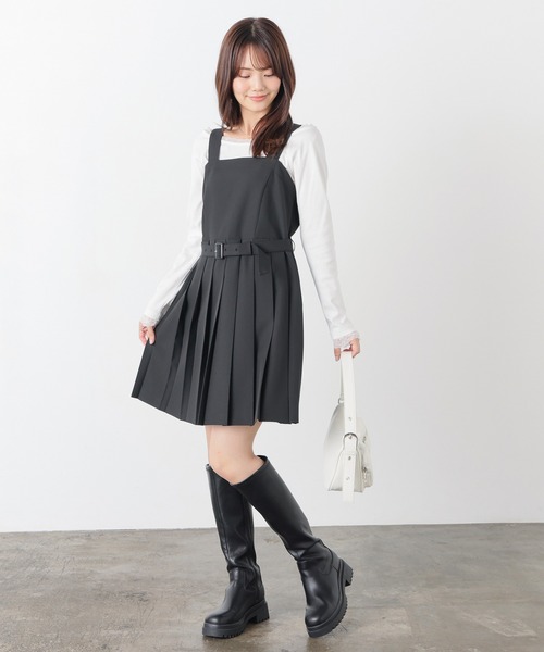 Honeys(ハニーズ)の「プリーツミニジャンスカ(ジャンパースカート・レディース・ヘザーチャコール/ブラック・L/LL/M/S/SS)」の4枚目の写真