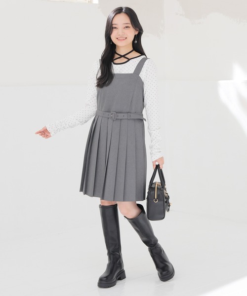 Honeys(ハニーズ)の「プリーツミニジャンスカ(ジャンパースカート・レディース・ヘザーチャコール/ブラック・L/LL/M/S/SS)」の6枚目の写真