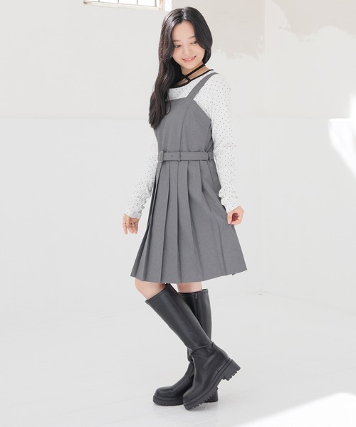 Honeys(ハニーズ)の「プリーツミニジャンスカ(ジャンパースカート・レディース・ヘザーチャコール/ブラック・L/LL/M/S/SS)」の8枚目の写真