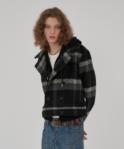 WISH FOR EVER（ウィッシュフォーエバー）の「NAPOLEON DESIGN SHORT PEACOAT/ナポレオンデザインショートピーコート（ピーコート・メンズ・ブラウン/ブラック/チェック・X-SMALL/LARGE/MEDIUM/SMALL）」の6枚目の写真