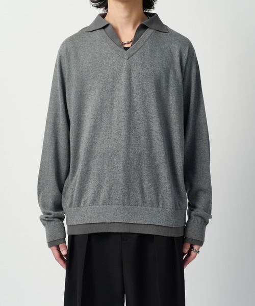 Lui's(ルイス)の「コットンレイヤードスキッパーニット(ニット/セーター・メンズ・グレー/ブラック/グレー系その他・M/S)」の18枚目の写真
