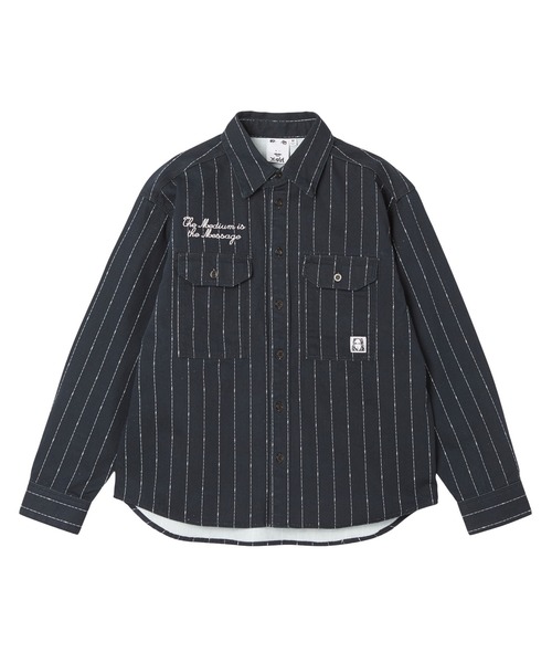 X-girl（エックスガール）の「FACE LABEL WORK L/S SHIRT（シャツ/ブラウス・レディース・ベージュ/ブラック/マルチ・S/M）」の3枚目の写真