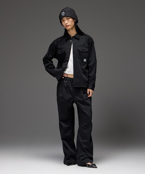 X-girl（エックスガール）の「FACE LABEL WORK L/S SHIRT（シャツ/ブラウス・レディース・ベージュ/ブラック/マルチ・S/M）」の10枚目の写真