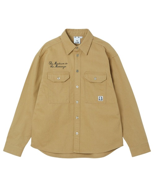 X-girl（エックスガール）の「FACE LABEL WORK L/S SHIRT（シャツ/ブラウス・レディース・ベージュ/ブラック/マルチ・S/M）」の15枚目の写真