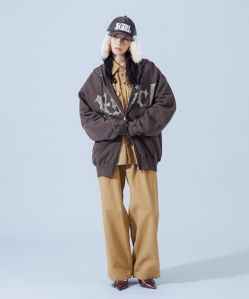 X-girl（エックスガール）の「FACE LABEL WORK L/S SHIRT（シャツ/ブラウス・レディース・ベージュ/ブラック/マルチ・S/M）」の8枚目の写真