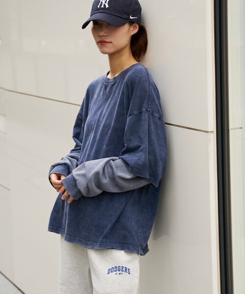 CIAOPANIC TYPY(チャオパニックティピー)の「アシッドウォッシュ加工フェイクレイヤードワッフルロンTEE(Tシャツ/カットソー・レディース・グレー/ネイビー/ブラウン・LARGE/MEDIUM)」の4枚目の写真