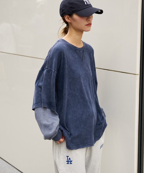 CIAOPANIC TYPY(チャオパニックティピー)の「アシッドウォッシュ加工フェイクレイヤードワッフルロンTEE(Tシャツ/カットソー・レディース・グレー/ネイビー/ブラウン・LARGE/MEDIUM)」の5枚目の写真
