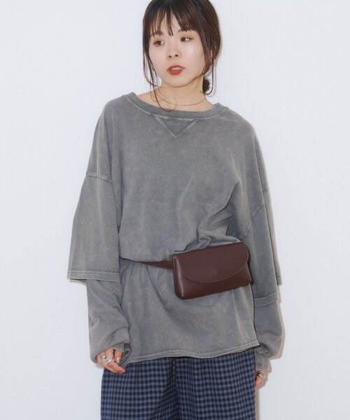 CIAOPANIC TYPY(チャオパニックティピー)の「アシッドウォッシュ加工フェイクレイヤードワッフルロンTEE(Tシャツ/カットソー・レディース・グレー/ネイビー/ブラウン・LARGE/MEDIUM)」の7枚目の写真