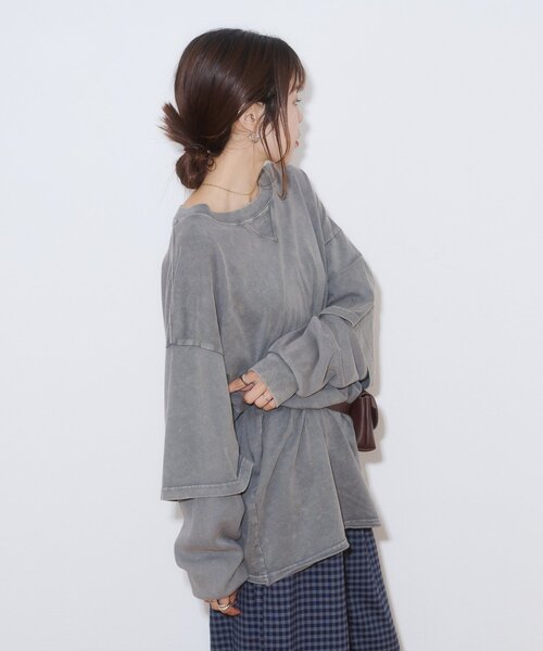 CIAOPANIC TYPY(チャオパニックティピー)の「アシッドウォッシュ加工フェイクレイヤードワッフルロンTEE(Tシャツ/カットソー・レディース・グレー/ネイビー/ブラウン・LARGE/MEDIUM)」の9枚目の写真