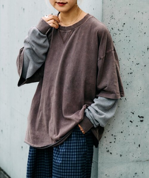 CIAOPANIC TYPY(チャオパニックティピー)の「アシッドウォッシュ加工フェイクレイヤードワッフルロンTEE(Tシャツ/カットソー・レディース・グレー/ネイビー/ブラウン・LARGE/MEDIUM)」の14枚目の写真