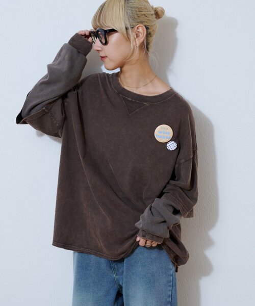 CIAOPANIC TYPY(チャオパニックティピー)の「アシッドウォッシュ加工フェイクレイヤードワッフルロンTEE(Tシャツ/カットソー・レディース・グレー/ネイビー/ブラウン・LARGE/MEDIUM)」の18枚目の写真