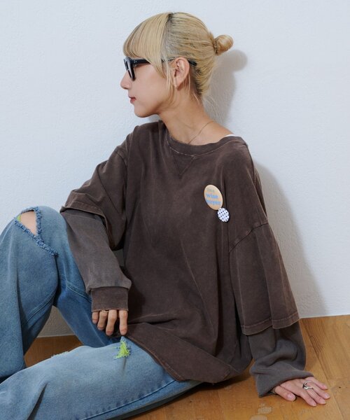CIAOPANIC TYPY(チャオパニックティピー)の「アシッドウォッシュ加工フェイクレイヤードワッフルロンTEE(Tシャツ/カットソー・レディース・グレー/ネイビー/ブラウン・LARGE/MEDIUM)」の19枚目の写真