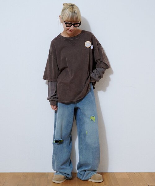 CIAOPANIC TYPY(チャオパニックティピー)の「アシッドウォッシュ加工フェイクレイヤードワッフルロンTEE(Tシャツ/カットソー・レディース・グレー/ネイビー/ブラウン・LARGE/MEDIUM)」の21枚目の写真