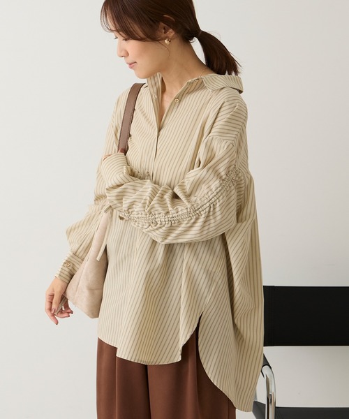 Aunely(オーネリー)の「【Aunely】しわレス 袖ギャザーリボンシャツ<YOSOOIシリーズ>(シャツ/ブラウス・レディース・ブルー系/ベージュ系/ネイビー/ホワイト系/ブラウン系・M/L)」の4枚目の写真