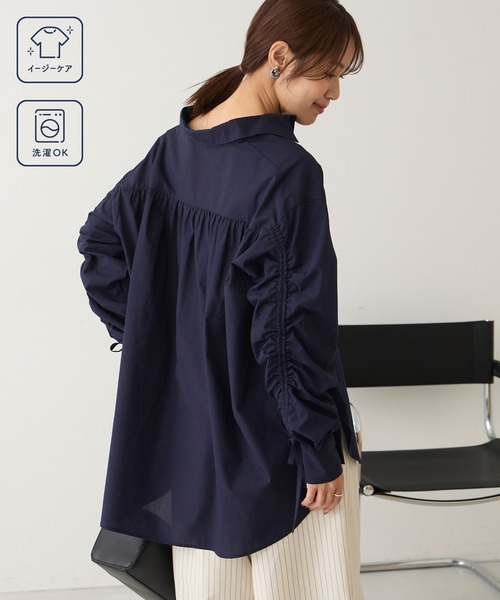 Aunely】しわレス袖ギャザーリボンシャツ＜YOSOOIシリーズ＞ Aunely