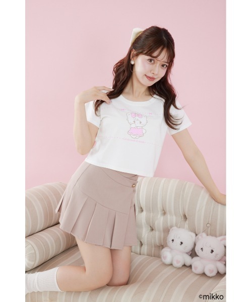 rienda(リエンダ)の「Lil ala mode Tシャツ 夏服 秋服(Tシャツ/カットソー・レディース・ホワイト/ピンク・FREE)」の2枚目の写真