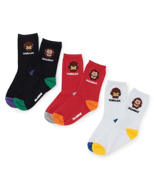 XLARGE KIDS（エクストララージキッズ）の「バックスタイルファニーゴリラクルーソックス（ソックス/靴下・キッズ・ブラック/ホワイト/レッド・19-21cm/17-19cm/15-17cm/13-15cm）」の8枚目の写真