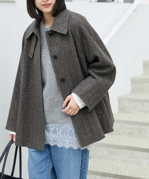 JOURNAL STANDARD relume(ジャーナルスタンダード レリューム)の「《追加 / 新色》尾州ウールスーパー100Aラインコート(ステンカラーコート・レディース・チャコールグレー/ブラック/ブラウン・38/36)」の2枚目の写真