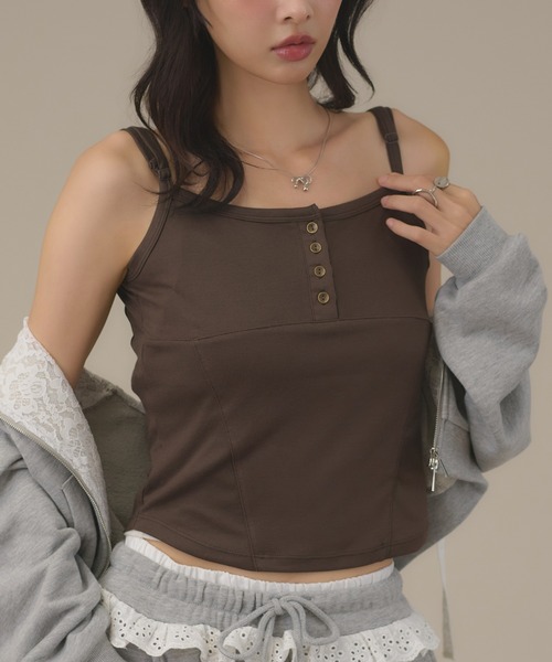 apres jour mignon(アプレジュールミニョン)の「ヘンリーネックキャミ(キャミソール・レディース・ライトブルー/カーキ/ブラウン系その他・フリー/LARGE)」の1枚目の写真