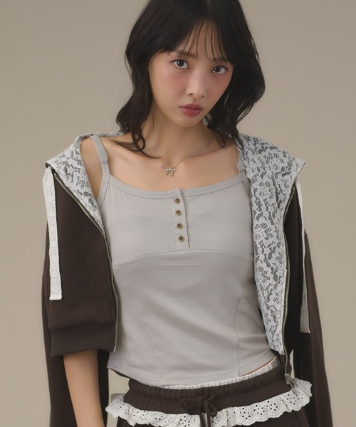 apres jour mignon(アプレジュールミニョン)の「ヘンリーネックキャミ(キャミソール・レディース・ライトブルー/カーキ/ブラウン系その他・フリー/LARGE)」の3枚目の写真