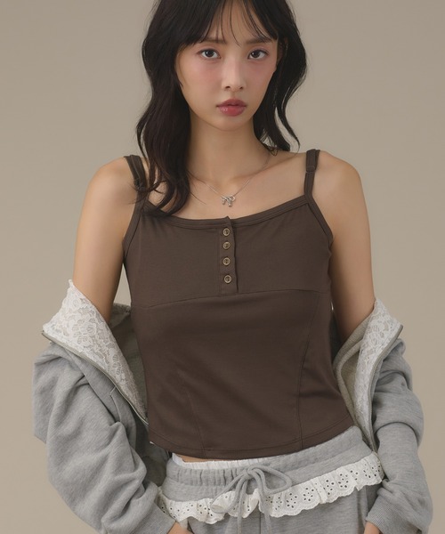 apres jour mignon(アプレジュールミニョン)の「ヘンリーネックキャミ(キャミソール・レディース・ライトブルー/カーキ/ブラウン系その他・フリー/LARGE)」の5枚目の写真