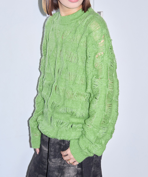 TAAKK(ターク)の「TAAKK MOHAIR TEXTURED KNIT SWEATER TA26AW-KN044:ニット(ニット/セーター・レディース・グリーン/ブラック・SMALL)」の2枚目の写真