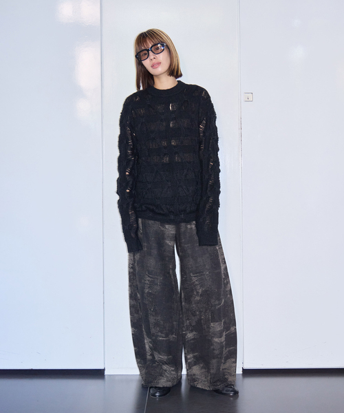 TAAKK(ターク)の「TAAKK MOHAIR TEXTURED KNIT SWEATER TA26AW-KN044:ニット(ニット/セーター・レディース・グリーン/ブラック・SMALL)」の3枚目の写真