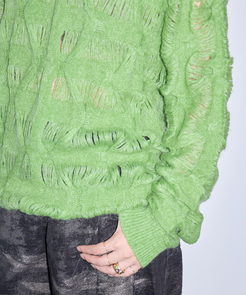 TAAKK(ターク)の「TAAKK MOHAIR TEXTURED KNIT SWEATER TA26AW-KN044:ニット(ニット/セーター・レディース・グリーン/ブラック・SMALL)」の6枚目の写真