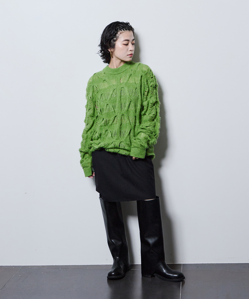 TAAKK(ターク)の「TAAKK MOHAIR TEXTURED KNIT SWEATER TA26AW-KN044:ニット(ニット/セーター・レディース・グリーン/ブラック・SMALL)」の7枚目の写真