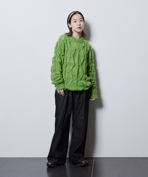 TAAKK(ターク)の「TAAKK MOHAIR TEXTURED KNIT SWEATER TA26AW-KN044:ニット(ニット/セーター・レディース・グリーン/ブラック・SMALL)」の9枚目の写真