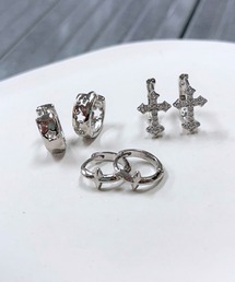 【466956】シルバークロスフープピアス6点セット(RO)