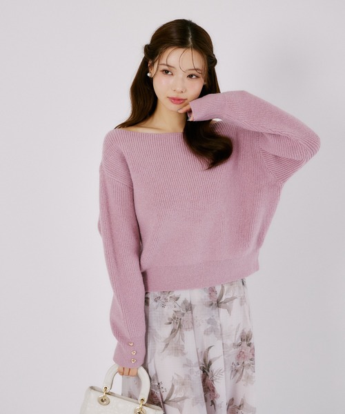 tocco closet(トッコ クローゼット)の「袖口ハート飾り釦セミオフショルラメ入りアンゴラタッチニットプルオーバー(ニット/セーター・レディース・オフホワイト/ブラウン/ピンク・M)」の21枚目の写真