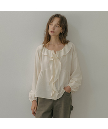 Embroidered ruffle string blouse [TIFA06BL06]_Butter