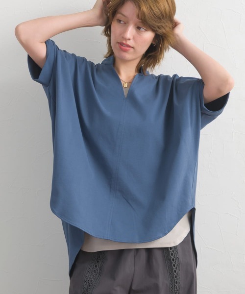 OMNES(オムネス)の「ドライタッチUVカットスキッパータックカットソー(Tシャツ/カットソー・レディース・チャコールグレー/グレー/ブルー・FREE)」の1枚目の写真