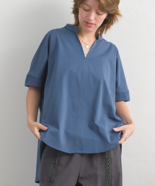 OMNES(オムネス)の「ドライタッチUVカットスキッパータックカットソー(Tシャツ/カットソー・レディース・チャコールグレー/グレー/ブルー・FREE)」の4枚目の写真