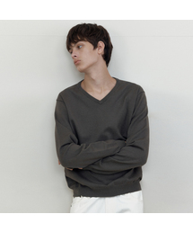 ウォッシャブルソフトVネックニット_KHAKI BROWN(WCB6KN104)