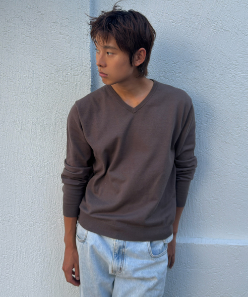 WEDNESDAY OASIS(ウェンズデーオアシス)の「ウォッシャブルソフトVネックニット_KHAKI BROWN(WCB6KN104)(ニット/セーター・メンズ・カーキブラウン・MEDIUM/LARGE)」の3枚目の写真