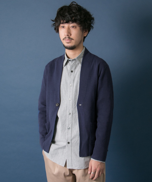 URBAN RESEARCH（アーバンリサーチ）の「UR 強撚ミラノリブ1Bカーディガン（カーディガン/ボレロ・メンズ・カーキ/ネイビー/ベージュ/グレー・LARGE/MEDIUM）」の4枚目の写真
