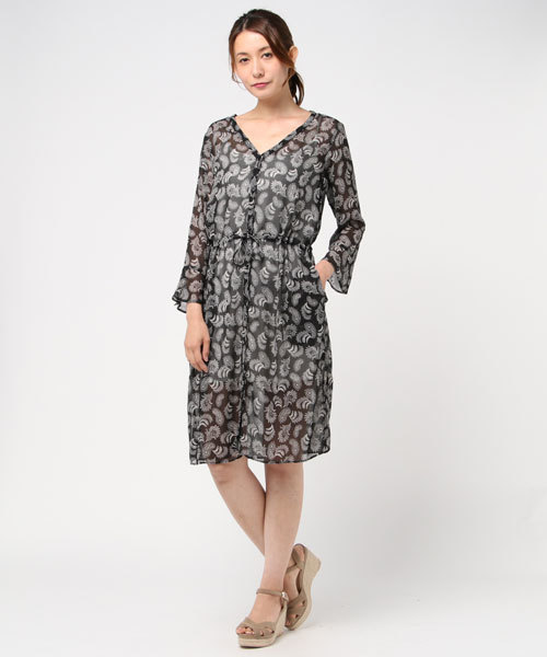 ikka(イッカ)の「楊柳プリントワンピース(ワンピース・レディース・オレンジ系その他/グリーン系その他/マスタード/ネイビー/ブラウン/ダークグレー・MEDIUM/LARGE)」の2枚目の写真