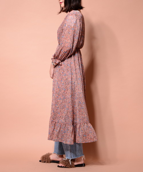 natural couture(ナチュラルクチュール)の「花柄カシュクールワンピース(ワンピース・レディース・ブラック/ピンク/グリーン・FREE)」の9枚目の写真