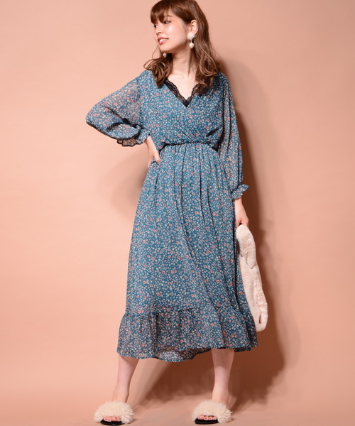 natural couture(ナチュラルクチュール)の「花柄カシュクールワンピース(ワンピース・レディース・ブラック/ピンク/グリーン・FREE)」の15枚目の写真