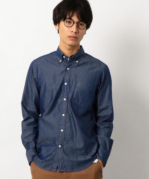 green label relaxing（グリーンレーベルリラクシング）の「NM シャンブレー ボタンダウンカラー シャツ ◆（シャツ/ブラウス・メンズ・ネイビー/コバルトブルー・SMALL/MEDIUM/LARGE/X-LARGE/X-SMALL）」の2枚目の写真