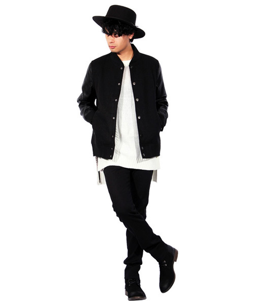 ８(eight)（エイト）の「メルトン スタジャン 袖切替 PUレザー（スタジャン・メンズ・チャコールグレー/ブラック/ネイビー/グレー/レッド/キャメル・SMALL/MEDIUM/LARGE/X-LARGE/XX-LARGE）」の7枚目の写真