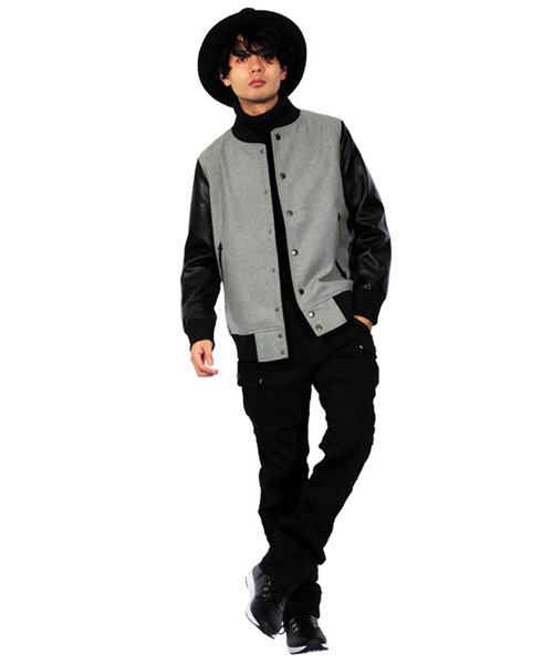 ８(eight)（エイト）の「メルトン スタジャン 袖切替 PUレザー（スタジャン・メンズ・チャコールグレー/ブラック/ネイビー/グレー/レッド/キャメル・SMALL/MEDIUM/LARGE/X-LARGE/XX-LARGE）」の9枚目の写真