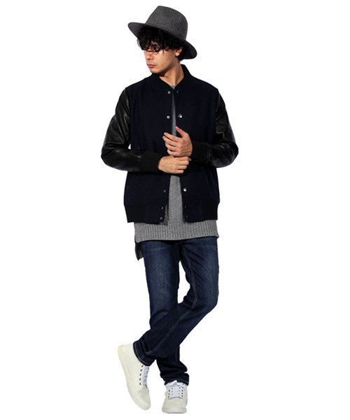 ８(eight)（エイト）の「メルトン スタジャン 袖切替 PUレザー（スタジャン・メンズ・チャコールグレー/ブラック/ネイビー/グレー/レッド/キャメル・SMALL/MEDIUM/LARGE/X-LARGE/XX-LARGE）」の10枚目の写真