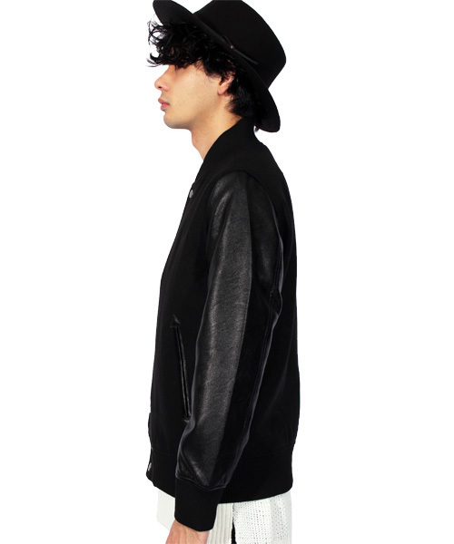 ８(eight)（エイト）の「メルトン スタジャン 袖切替 PUレザー（スタジャン・メンズ・チャコールグレー/ブラック/ネイビー/グレー/レッド/キャメル・SMALL/MEDIUM/LARGE/X-LARGE/XX-LARGE）」の13枚目の写真