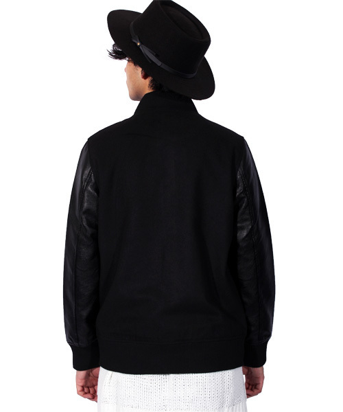 ８(eight)（エイト）の「メルトン スタジャン 袖切替 PUレザー（スタジャン・メンズ・チャコールグレー/ブラック/ネイビー/グレー/レッド/キャメル・SMALL/MEDIUM/LARGE/X-LARGE/XX-LARGE）」の14枚目の写真