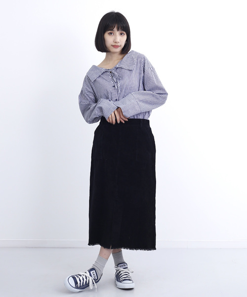 MERLOT（メルロー）の「コーデュロイフロントスリットスカート1389（スカート・レディース・ライトブルー/ブラック/ベージュ/グレー・FREE）」の12枚目の写真