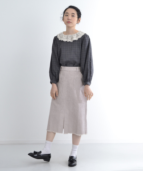 MERLOT（メルロー）の「コーデュロイフロントスリットスカート1389（スカート・レディース・ライトブルー/ブラック/ベージュ/グレー・FREE）」の9枚目の写真